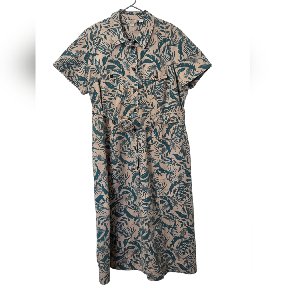 Boden Women Size 20R  Belted Midi Shirt Dress Milkshake, Tropic Foliage Summer